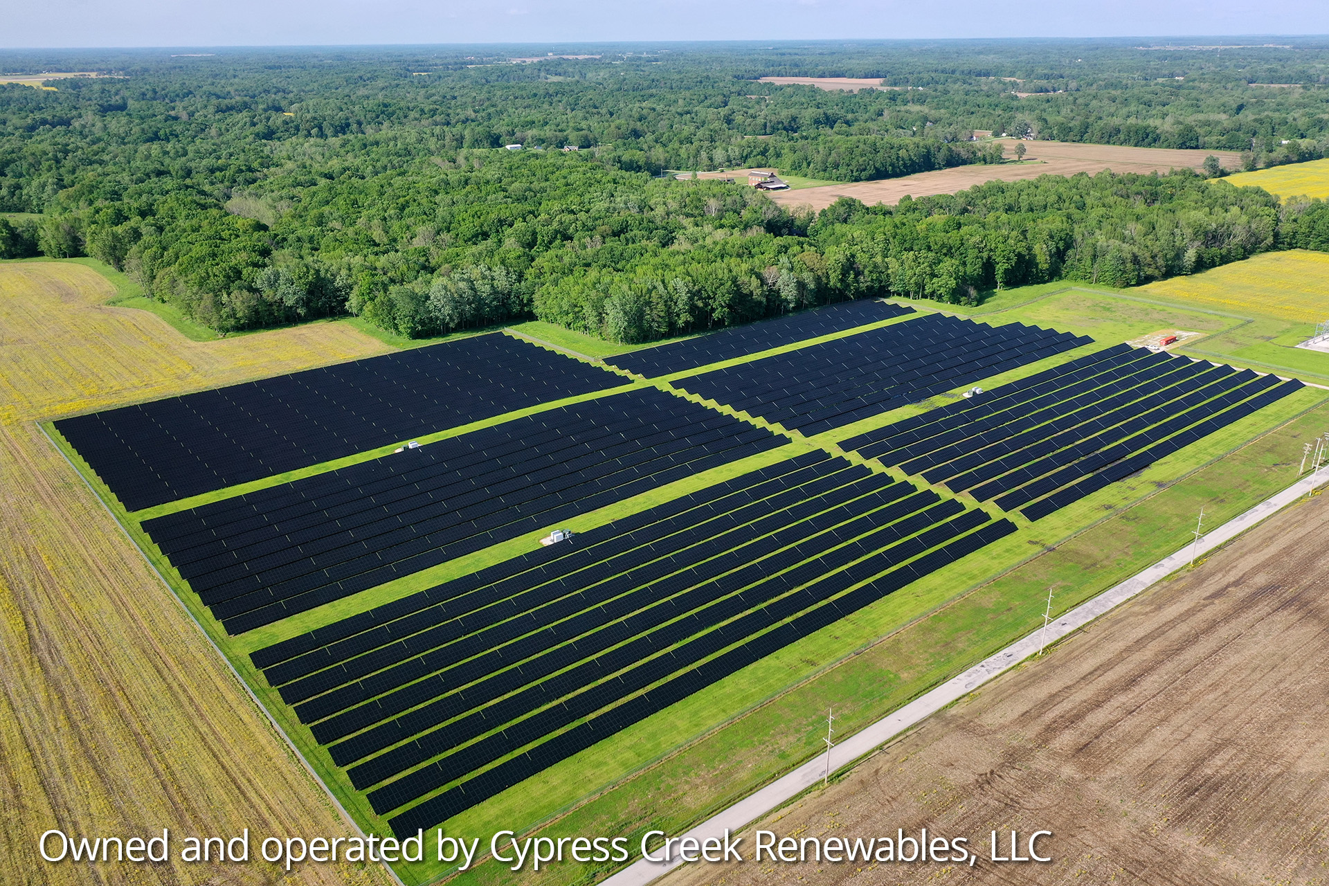 Aerial photo of solar panels at the Pastime Solar project in Missouri.