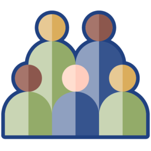 Illustrated icon of five stylized people